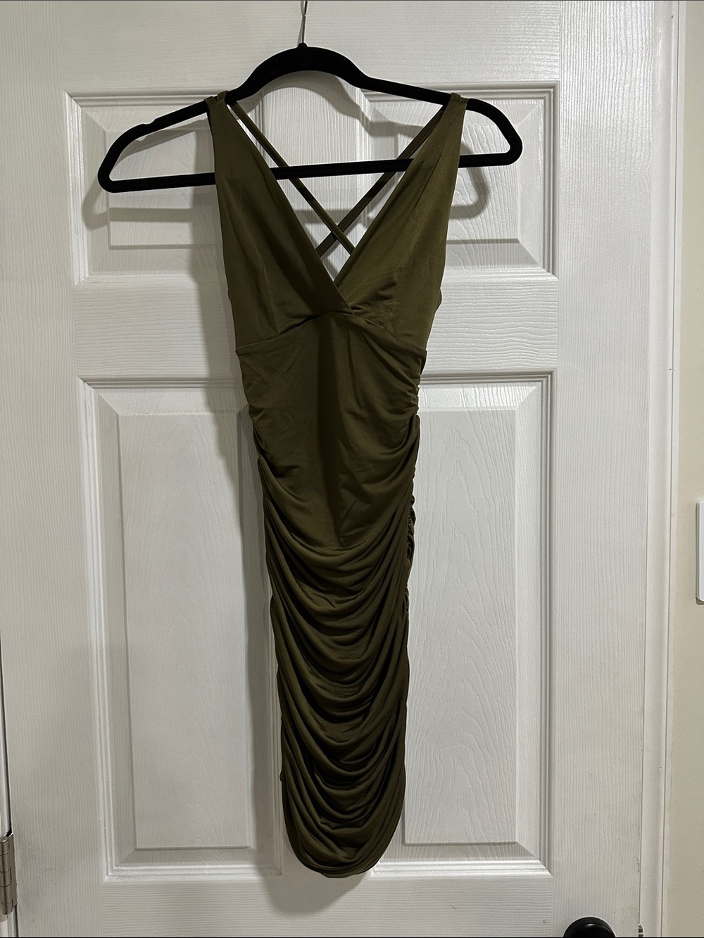 Olive Green Ruched Bodycon Dress
